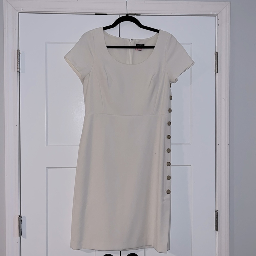 Ann Taylor Dress White Button Accent